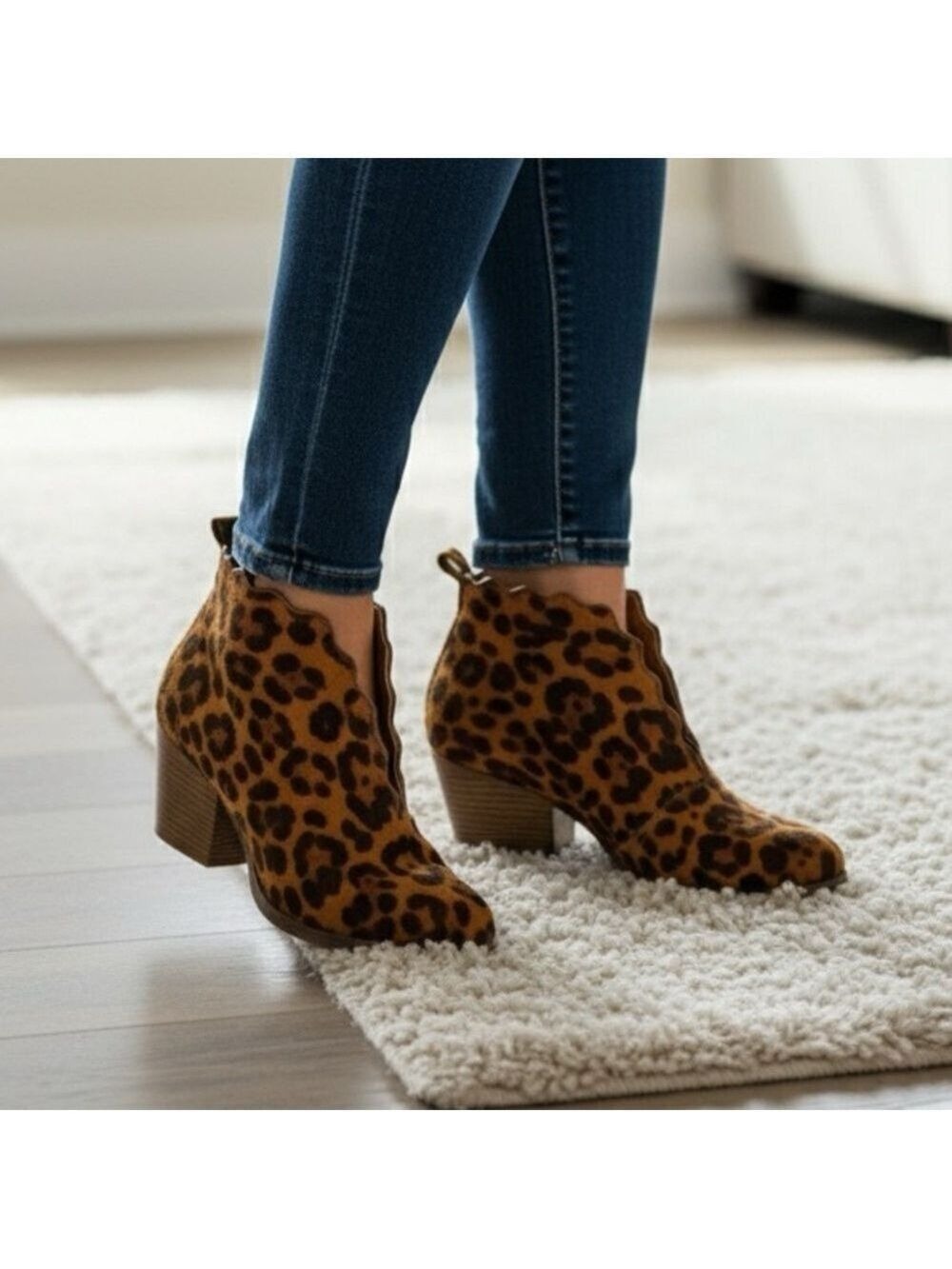 BEAST FASHION Faux Leather Pony Style Scalloped Edge Booties US Sz 6.5